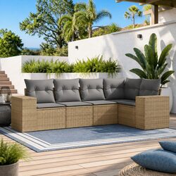 Comfortable Beige Garden Sofa Set 5 Piece Outdoor Furniture