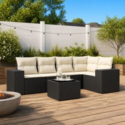 Comfortable Black Poly Rattan Sofa Set – 6 Pieces