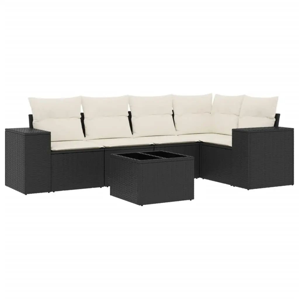 Garden Sofa Set 6 Piece Outdoor Furniture Patio Lounge Black Poly Rattan with
