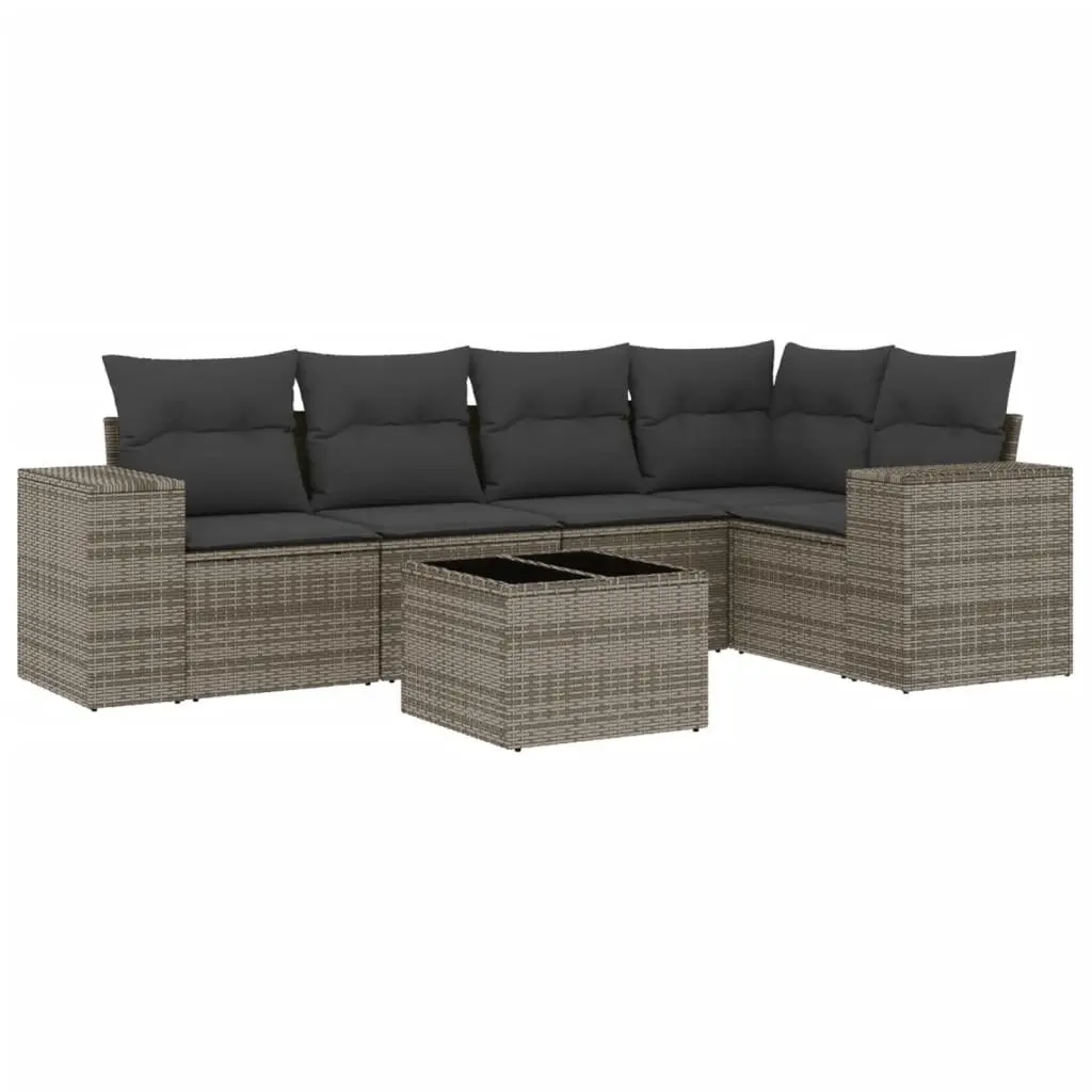 Garden Sofa Set 6 Piece Outdoor Furniture Grey Poly Rattan Modular Patio Seating