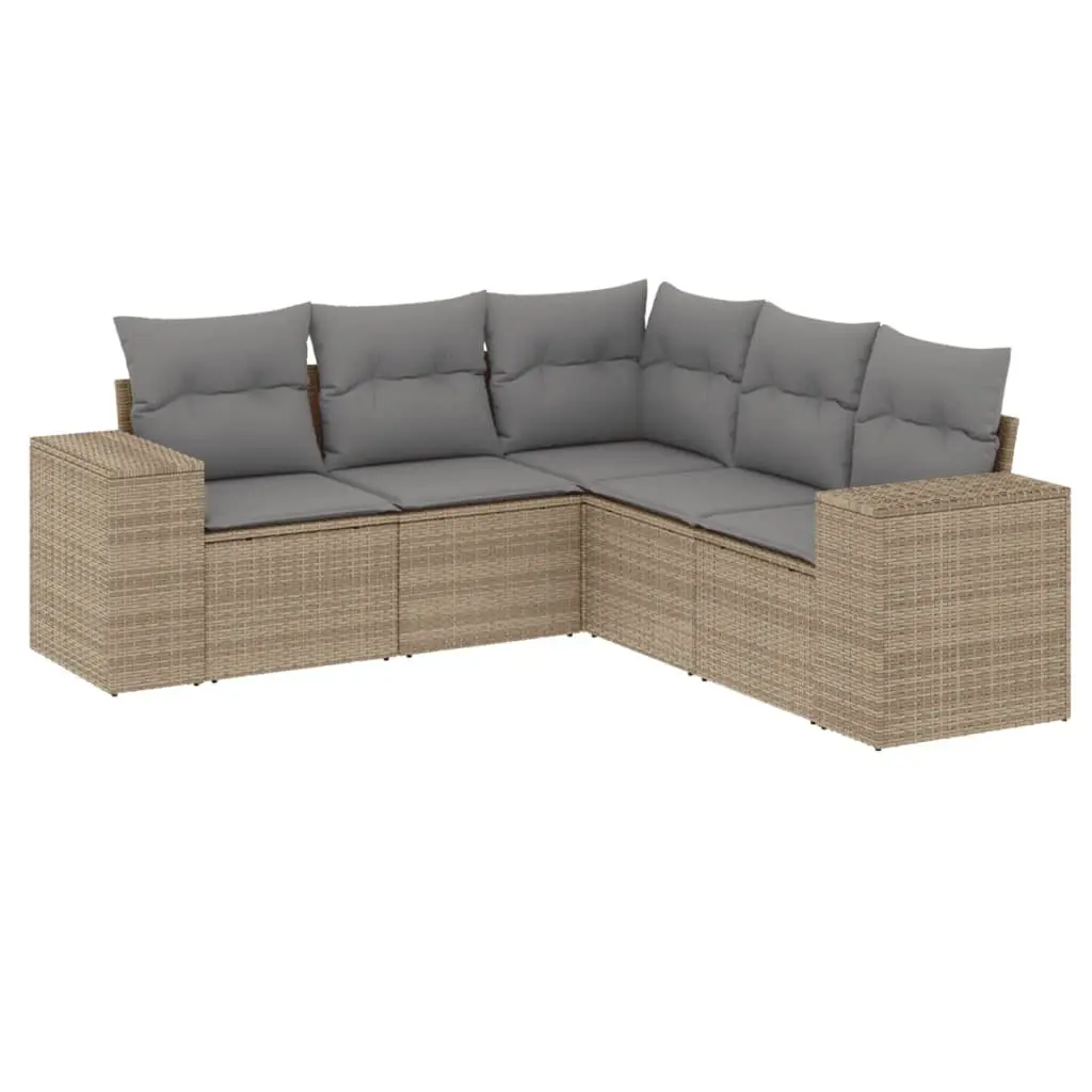 5 Piece Garden Sofa Set Outdoor Furniture Modular Beige Poly Rattan Patio Lounge