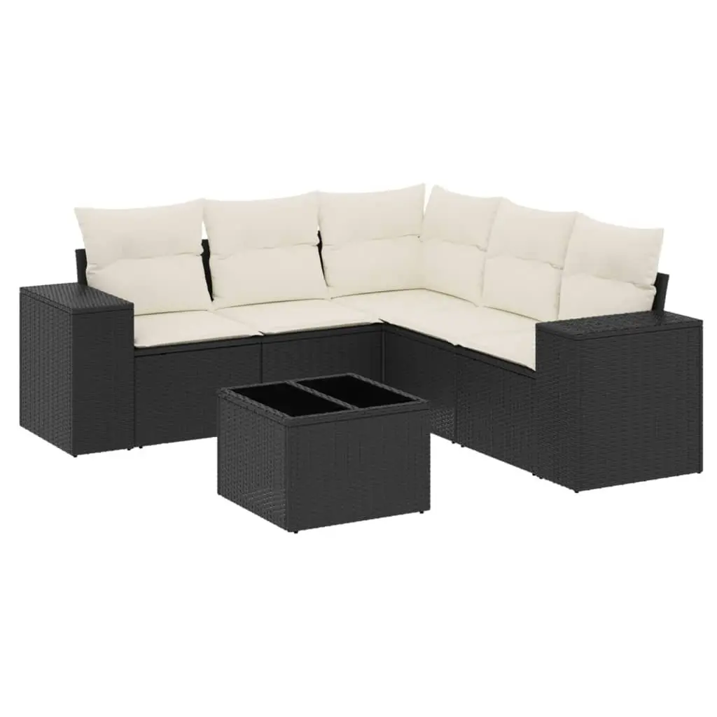 Garden Sofa Set 6 Piece Outdoor Furniture Black Poly Rattan Patio Sectional