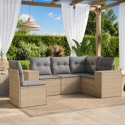 Comfortable 5 Piece Beige Garden Sofa Set with Storage