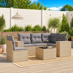 Warm Beige 6-Piece Garden Sofa Set with Storage Bag