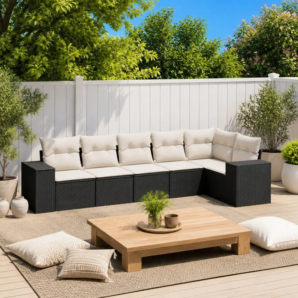 Garden Sofa Set 6 Piece Outdoor Furniture Modular Black Poly Rattan Patio