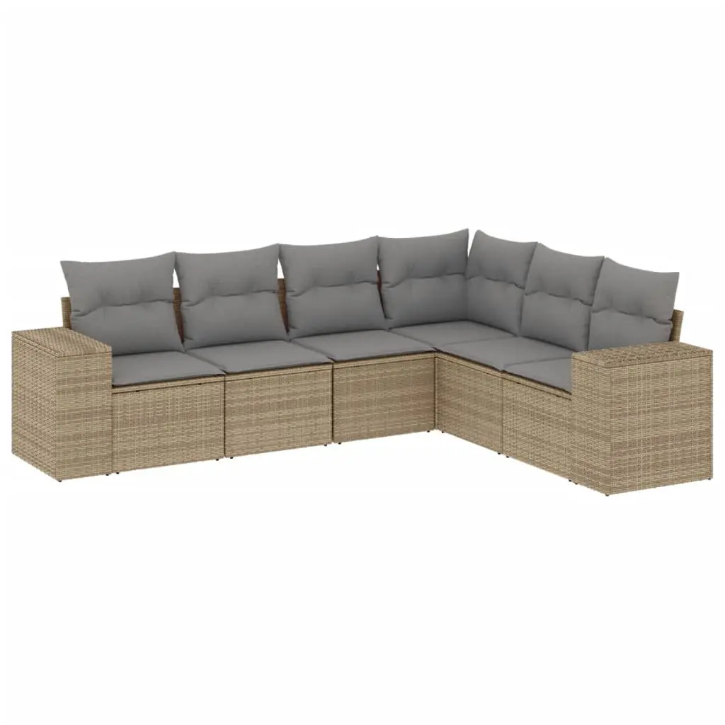 Garden Sofa Set 6 Piece Outdoor Furniture Beige Poly Rattan Modular Patio
