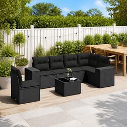 Comfortable 7 Piece Black Poly Rattan Outdoor Sofa Set