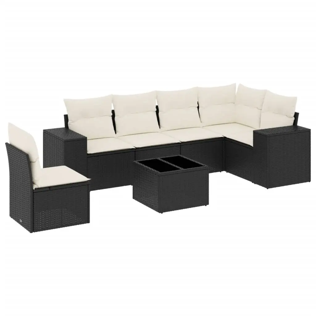 Garden Sofa Set 7 Piece Outdoor Furniture Black PE Rattan Patio Lounge