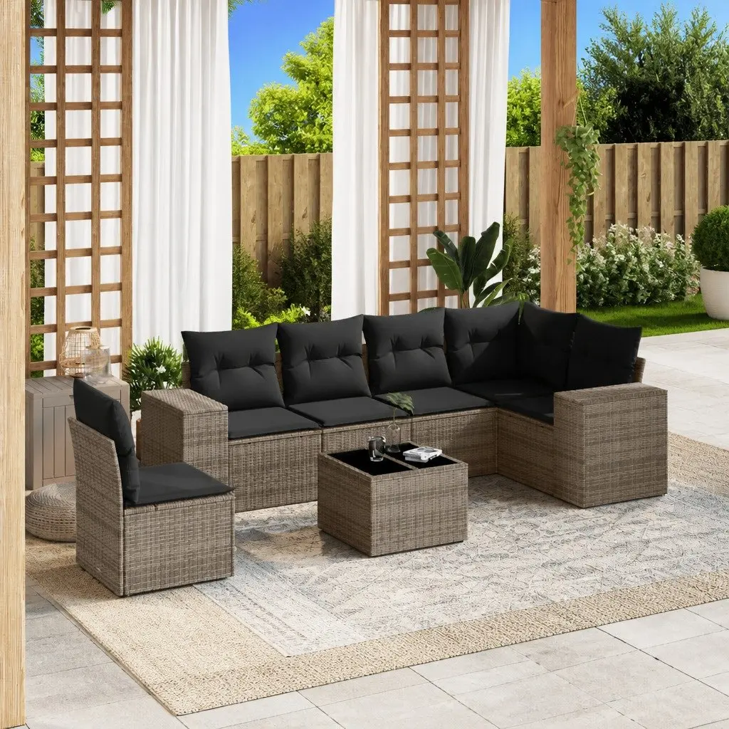 Garden Sofa Set Modular Outdoor Furniture 7 Piece Grey Poly Rattan