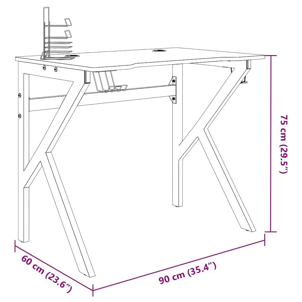 Gaming Desk Black K Shape Legs Computer Workstation Ergonomic Design Office