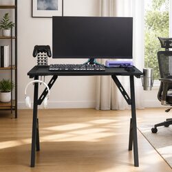Gaming Desk with Y Shape Legs Black Computer Workstation Setup 90x60x75cm