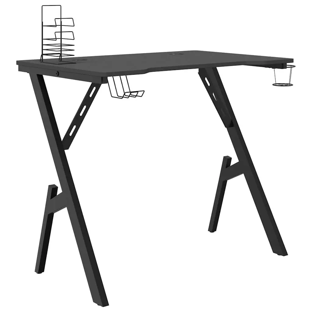 Black Gaming Desk Y Shape Legs for Computer Workstation 90x60x75cm