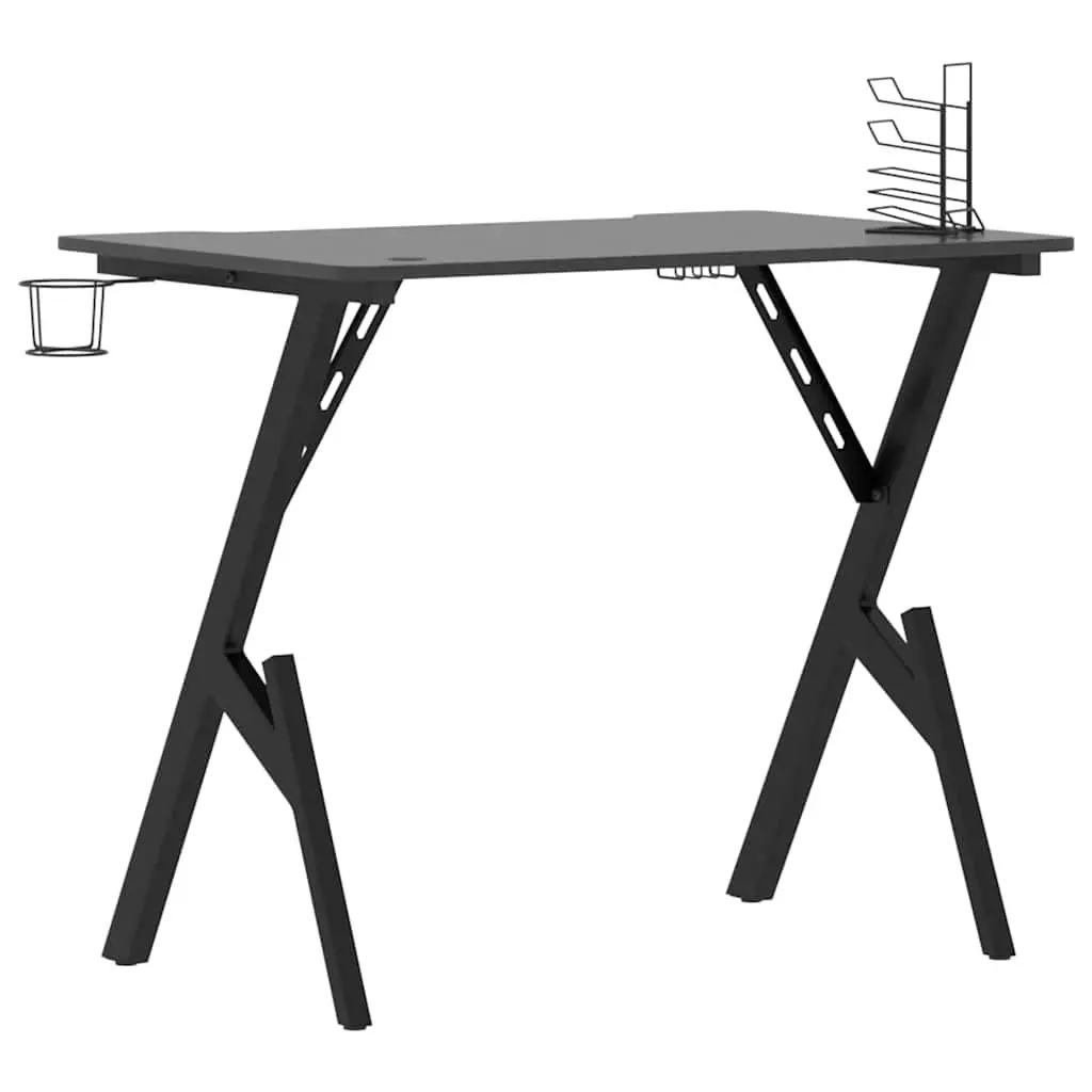 Black Gaming Desk Y Shape Legs for Computer Workstation 90x60x75cm