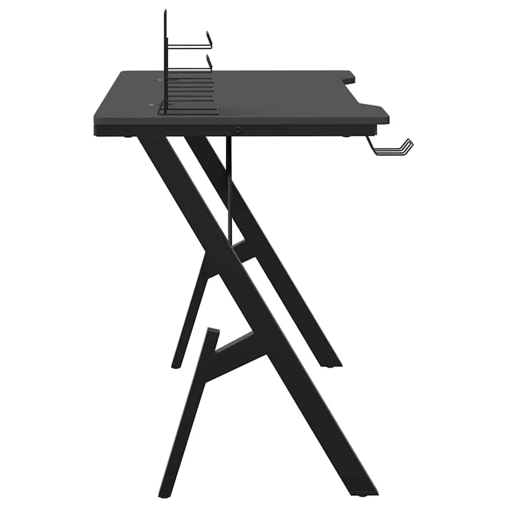 Black Gaming Desk Y Shape Legs for Computer Workstation 90x60x75cm
