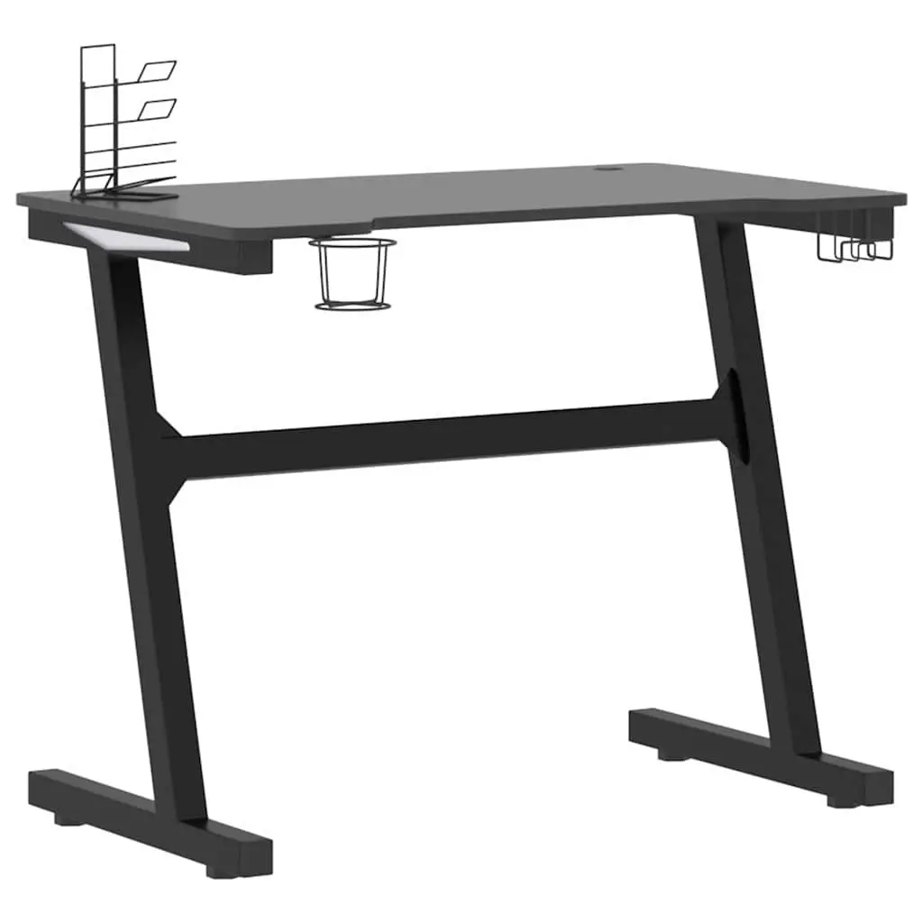 Gaming Desk LED RGB Black Z Shape Legs Computer Workstation Ergonomic Design