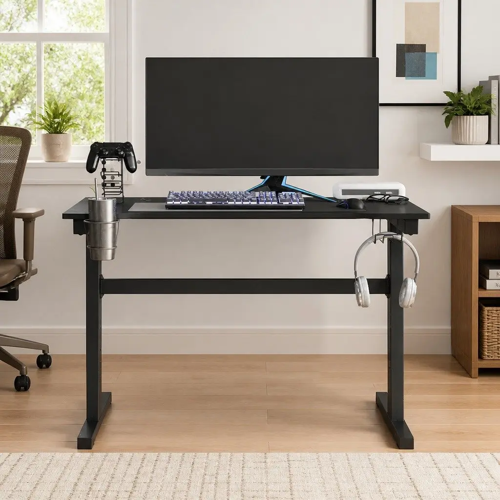 Z Shaped Gaming Desk Black 110x60x75cm LED RGB Workstation