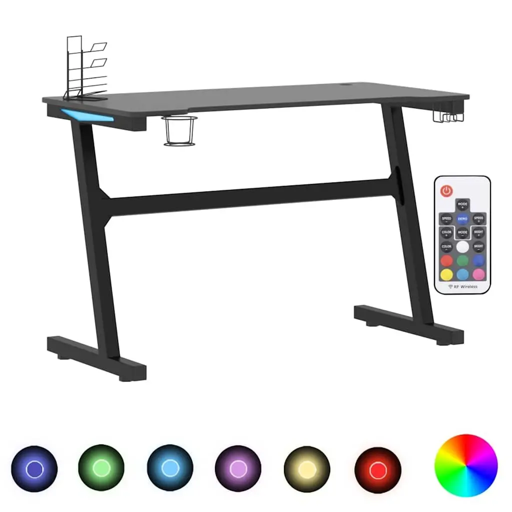 Z Shaped Gaming Desk Black 110x60x75cm LED RGB Workstation