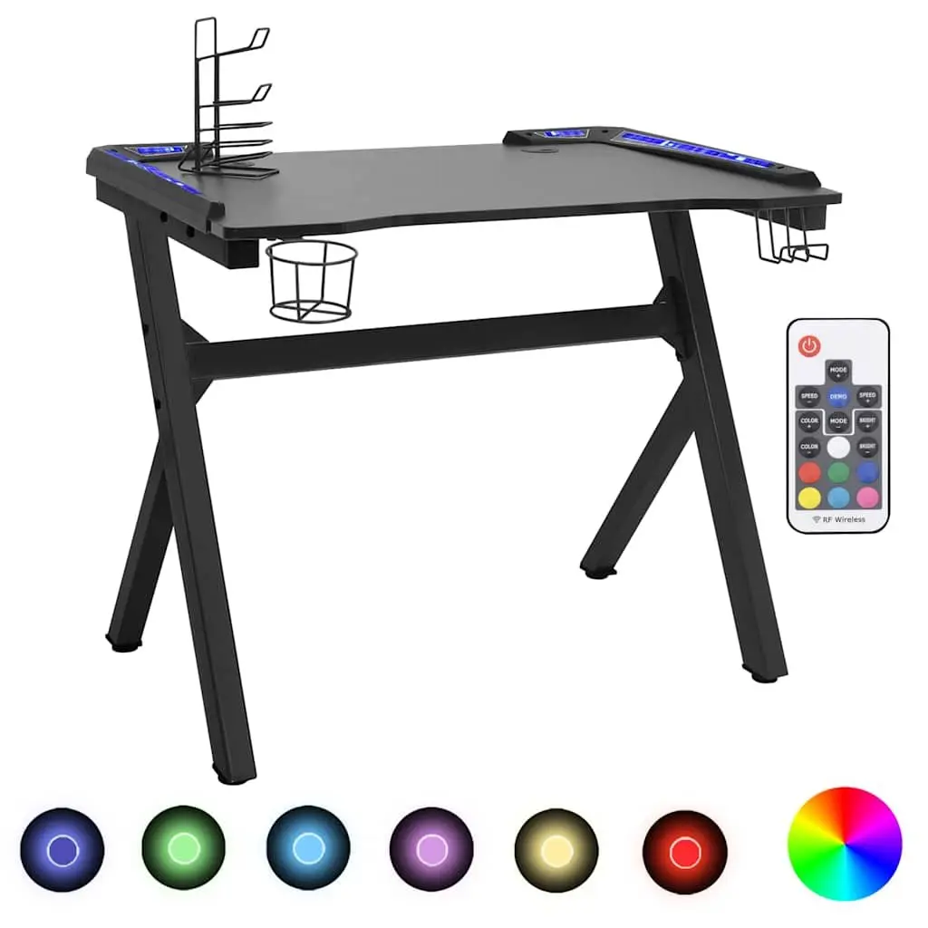 Gaming Desk LED RGB Black Y Shape Computer Workstation Ergonomic Design
