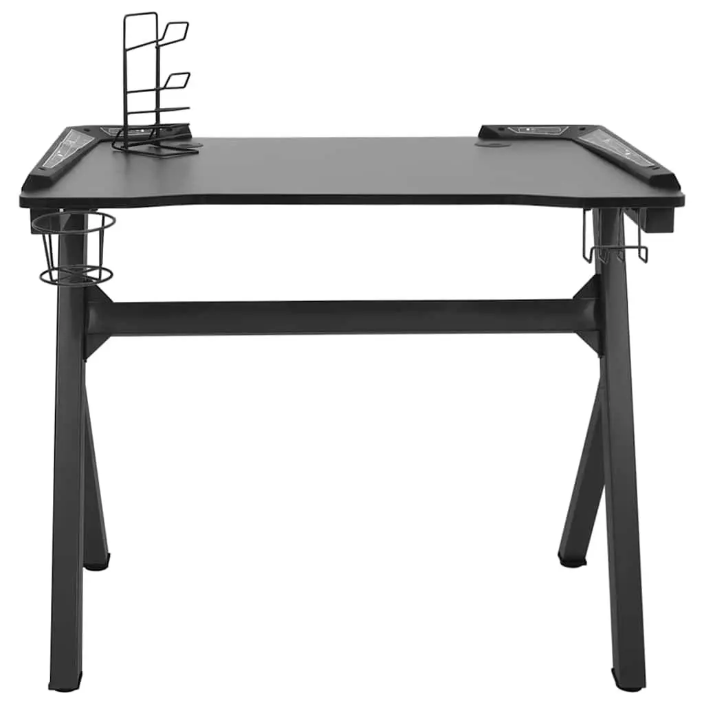 Gaming Desk LED RGB Black Y Shape Computer Workstation Ergonomic Design