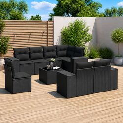 Garden Sofa Set 9 Piece Outdoor Furniture Patio Lounge Black Poly Rattan Modular