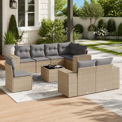 Comfortable 9 Piece Beige Outdoor Sofa Set for Relaxation
