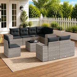 Garden Sofa Set 9 Piece Outdoor Furniture Grey Poly Rattan Patio Lounge with