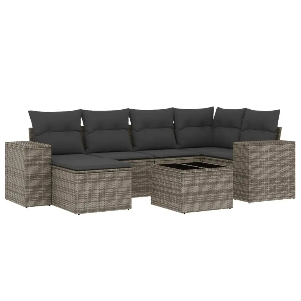 7 Piece Garden Sofa Set Outdoor Furniture Patio Seating Grey Poly Rattan