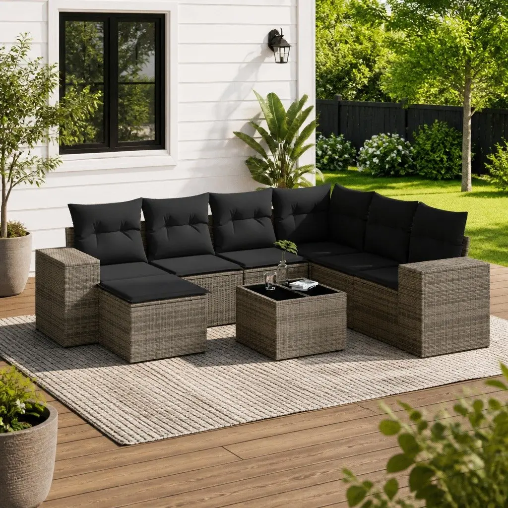 8 Piece Grey Poly Rattan Sofa Set