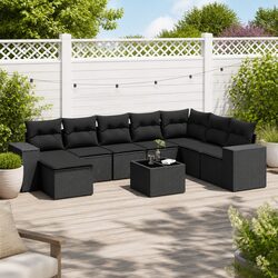 Reliable 9 Piece Black Rattan Sofa Set for Outdoor Use