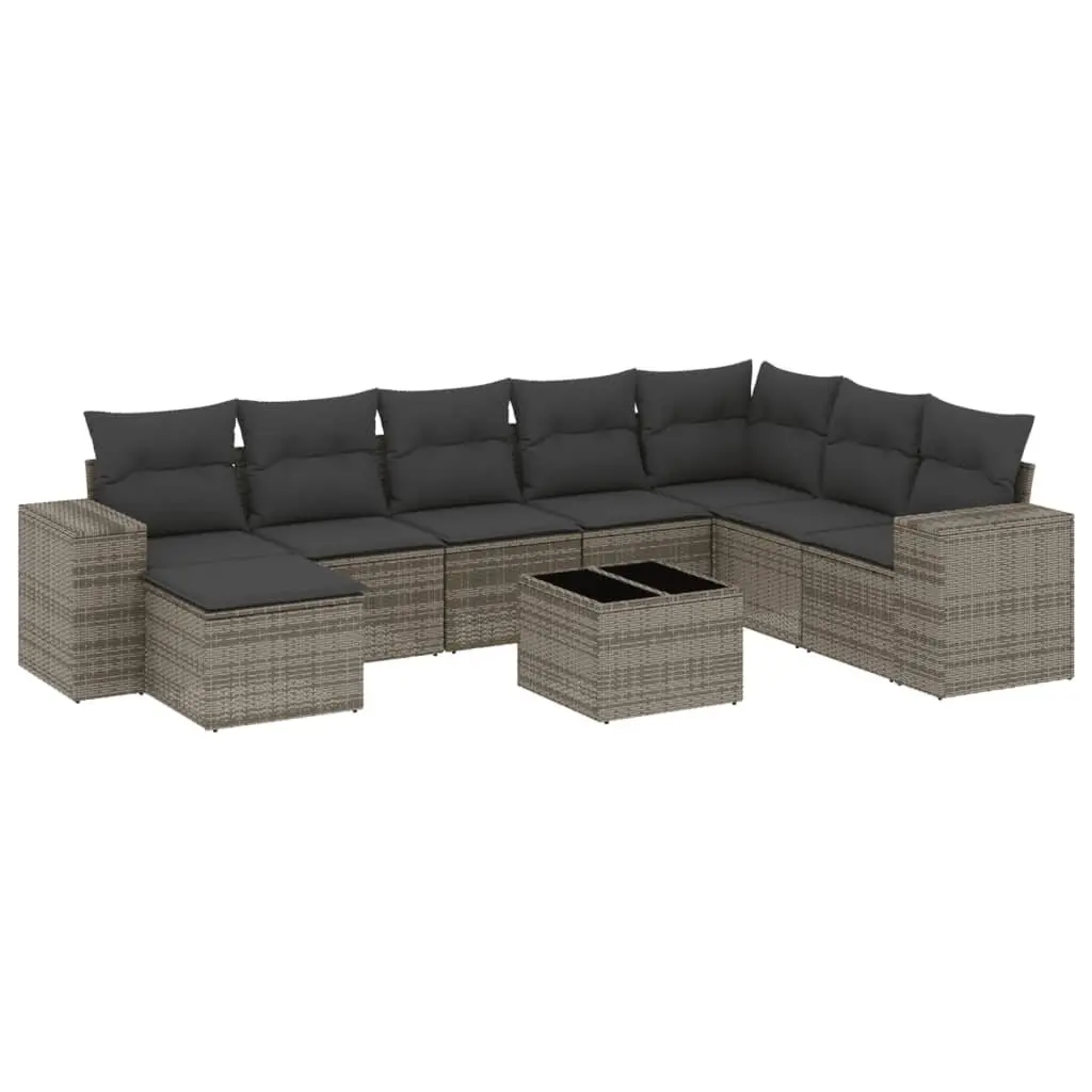 Garden Sofa Set 9 Piece Outdoor Furniture Grey Poly Rattan Modular with Cushions
