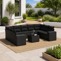 Reliable 10 Piece Black Garden Sofa Set for Outdoor Comfort