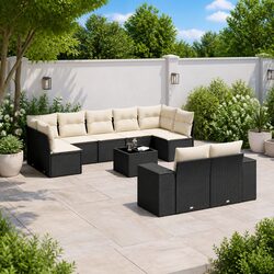 Comfortable 10-Piece Black Sofa Set for Outdoor Use