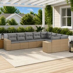 Beige Rattan 9-Piece Sofa Set for Outdoor Comfort