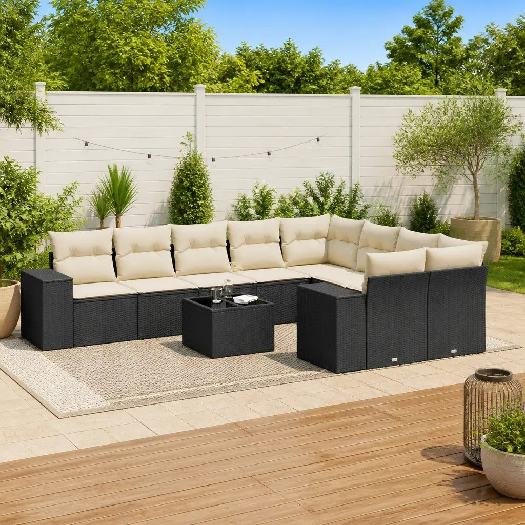 Garden Sofa Set 10 Piece Outdoor Furniture Black Poly Rattan Modular Patio