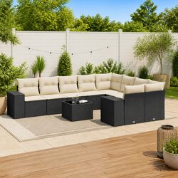 Warm and Inviting 10-Piece Black Rattan Sofa Set