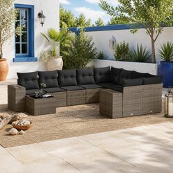 Garden Sofa Set 10 Piece Outdoor Furniture Grey Poly Rattan with Cushions