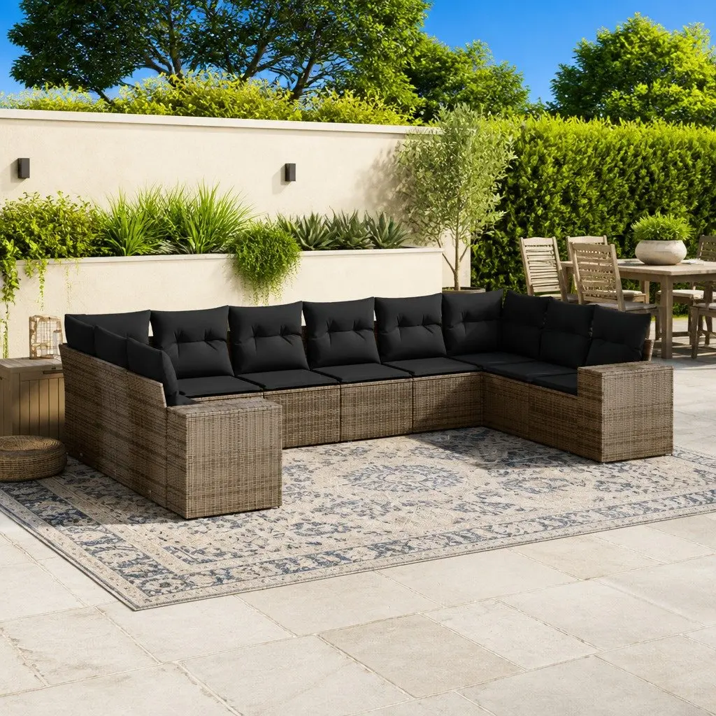 Garden Sofa Set 10 Piece Outdoor Furniture Grey Poly Rattan Patio Seating