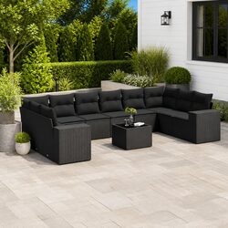 Comfortable 11 Piece Black Patio Sofa Set with Cushions
