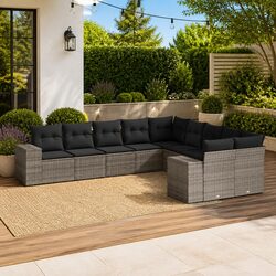 Comfortable Grey Poly Rattan Garden Sofa Set – 10 Pieces