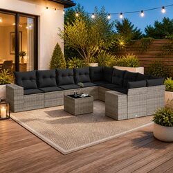 Reliable 11-Piece Outdoor Sofa Set with Grey Cushions