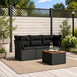 Comfortable 4 Piece Black Poly Rattan Sofa Set for Outdoors