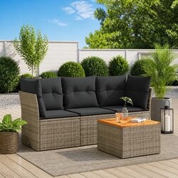 Comfortable 4 Piece Grey Garden Sofa Set with Cushions