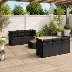 Comfortable 7 Piece Black Garden Sofa Set with Storage