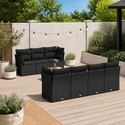 Comfortable 8 Piece Black Poly Rattan Sofa Set