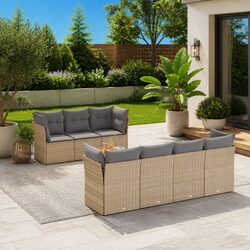 Welcoming 8-Piece Beige Rattan Sofa Set for Your Patio