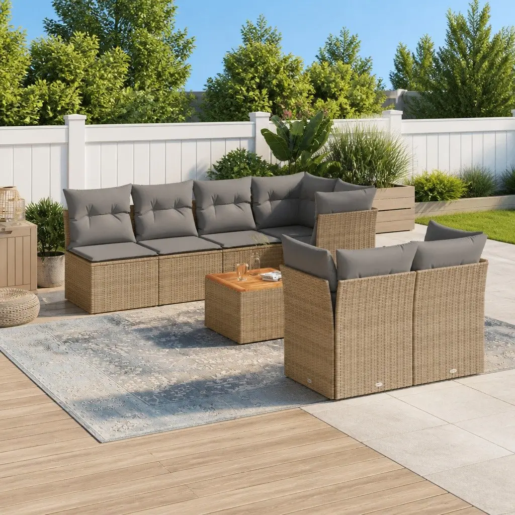 Garden Sofa Set Modular Outdoor Furniture 8 Piece Patio Lounge Beige Poly Rattan