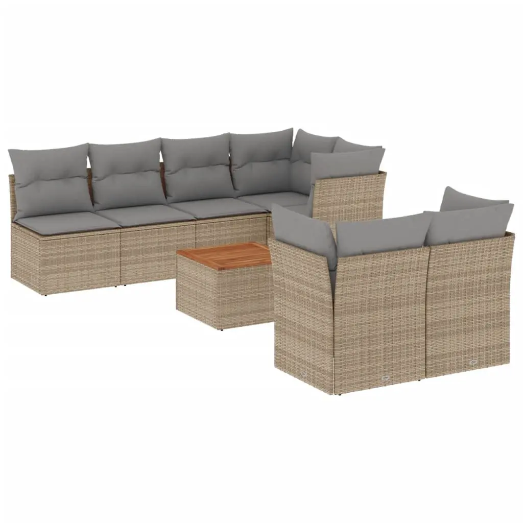 Garden Sofa Set Modular Outdoor Furniture 8 Piece Patio Lounge Beige Poly Rattan