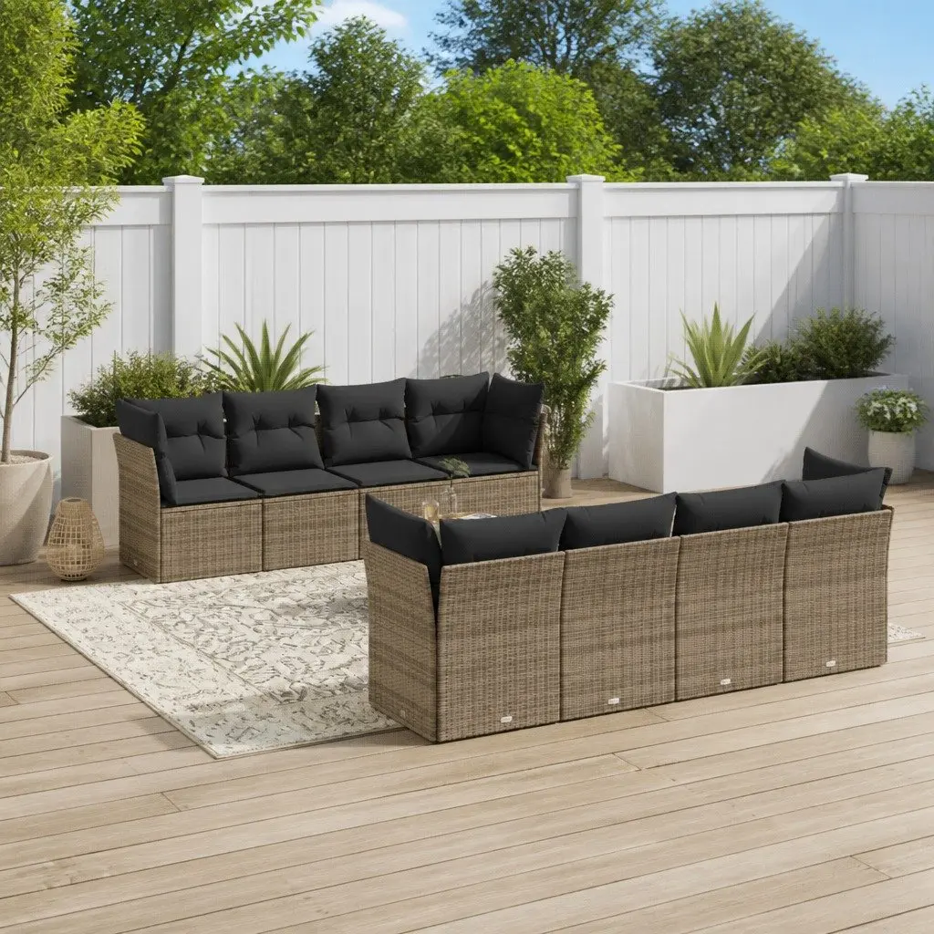 Grey 9-Piece Garden Sofa Set with Storage