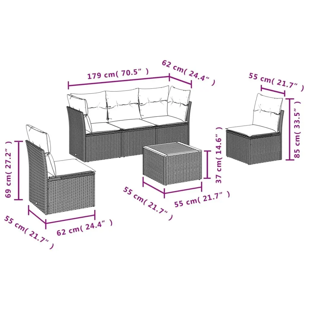 Garden Sofa Set Modular Outdoor Furniture 6 Piece Beige Poly Rattan
