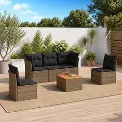 Reliable 6-Piece Grey Rattan Sofa Set for Outdoors
